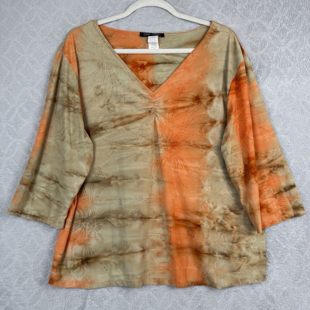 Vtg Y2K Top Womens 1X Tie Dye Floral Sparkle Fairygrunge Boho Hippie Festival
